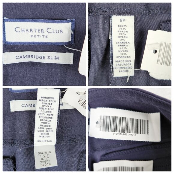 Charter Club Women's Petite Cambridge Slim Pants Size 8P Navy Blue NWOT - Picture 2 of 8